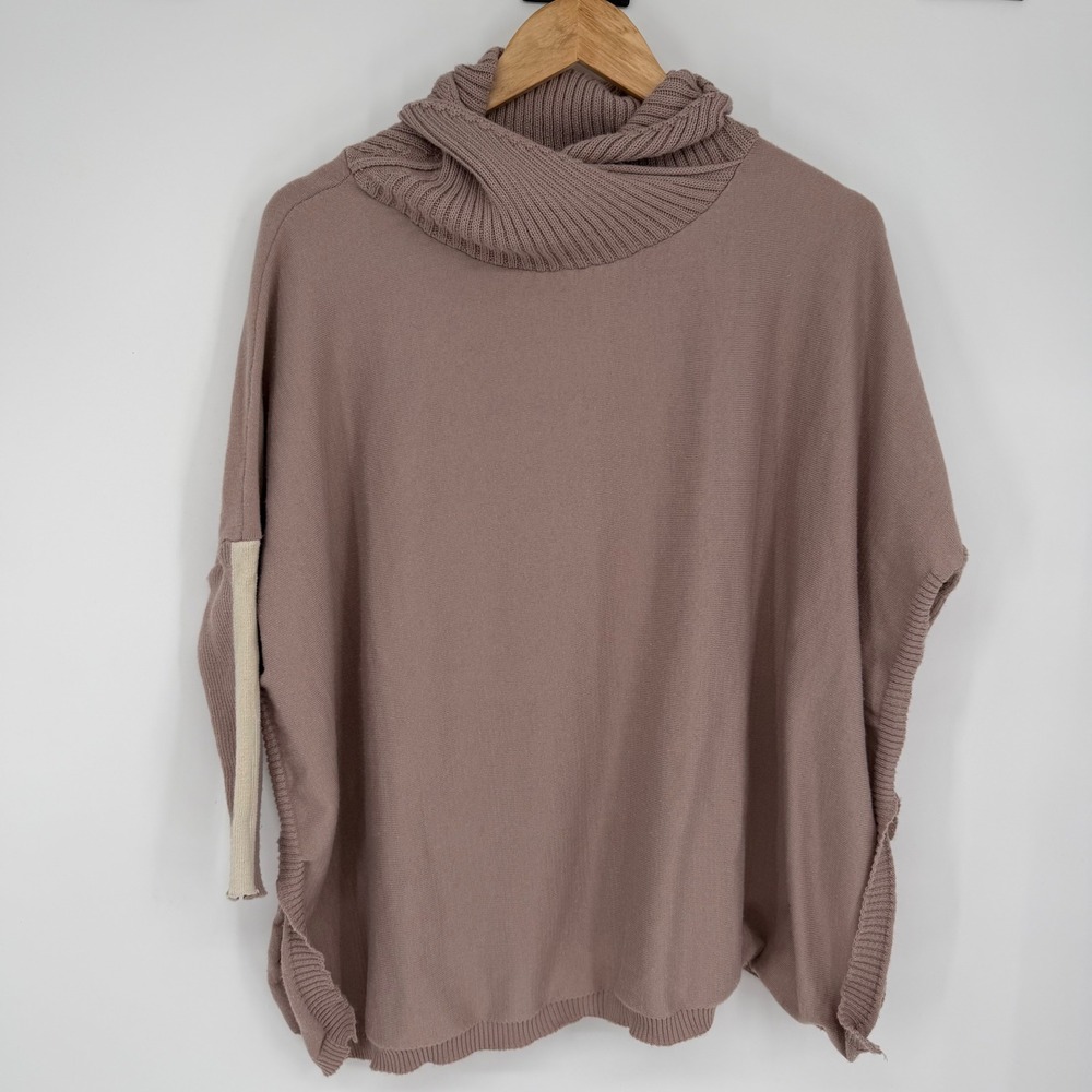 Mer-Sea Cowl Neck Poncho Sweater Mauve Taupe One Size Recycled Blend